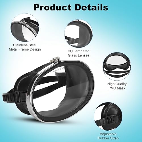 Miniatura 2 de Máscara de buceo, máscara de esnórquel antiniebla, vidrio templado de alta definición, forma ovalada de PVC, antivaho de una sola lente, juego de
