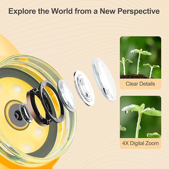 Kids Microscope, 30X Handheld Pocket Microscope for Kids with 2'' Screen& Light, Mini Digital Magnifying Glass for Educational Science and Hobby, Like Trichome& Bug, Store up to 300 Photos-Yellow