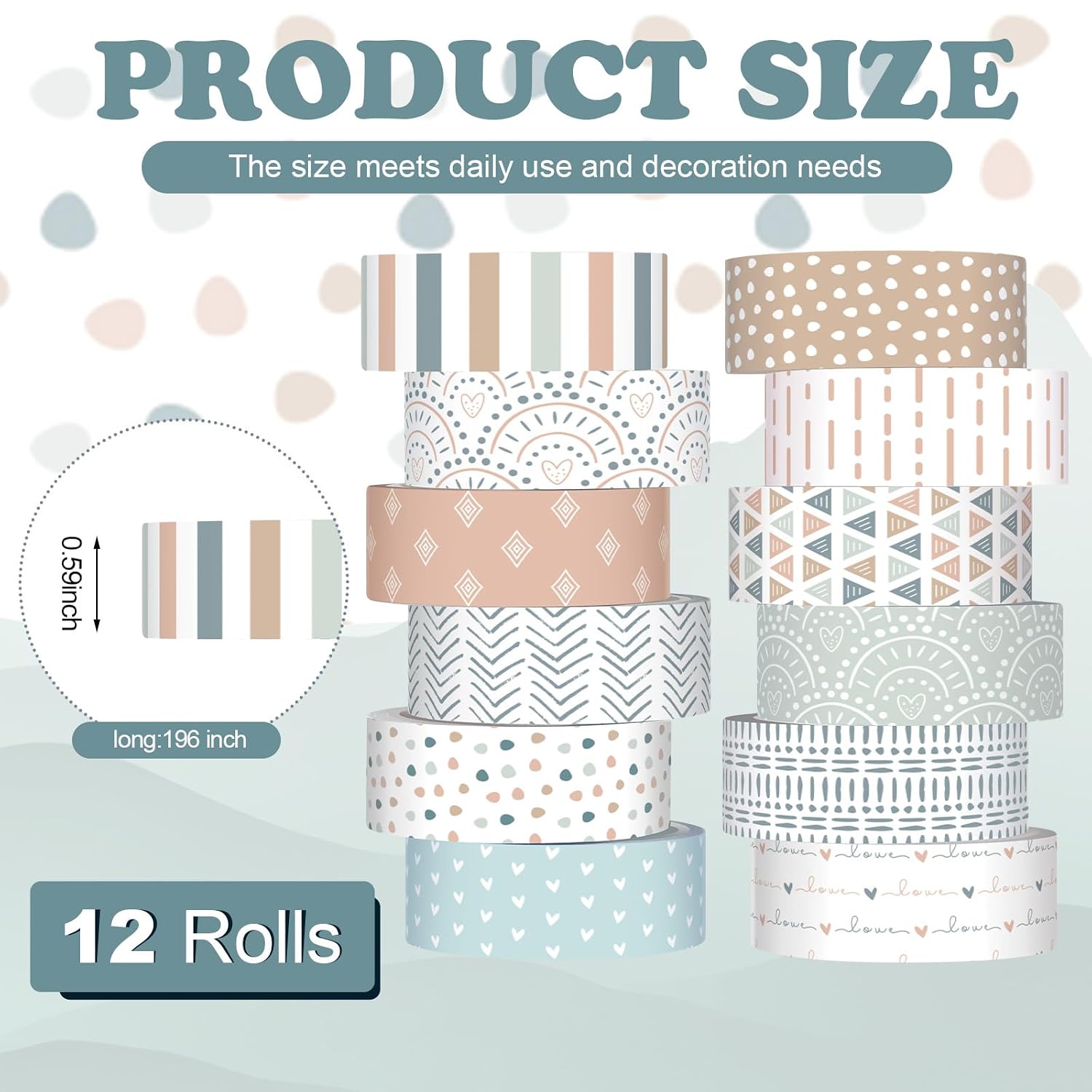 12 Rolls Floral Washi Tape Set,Morandi Tones,Boho image 2