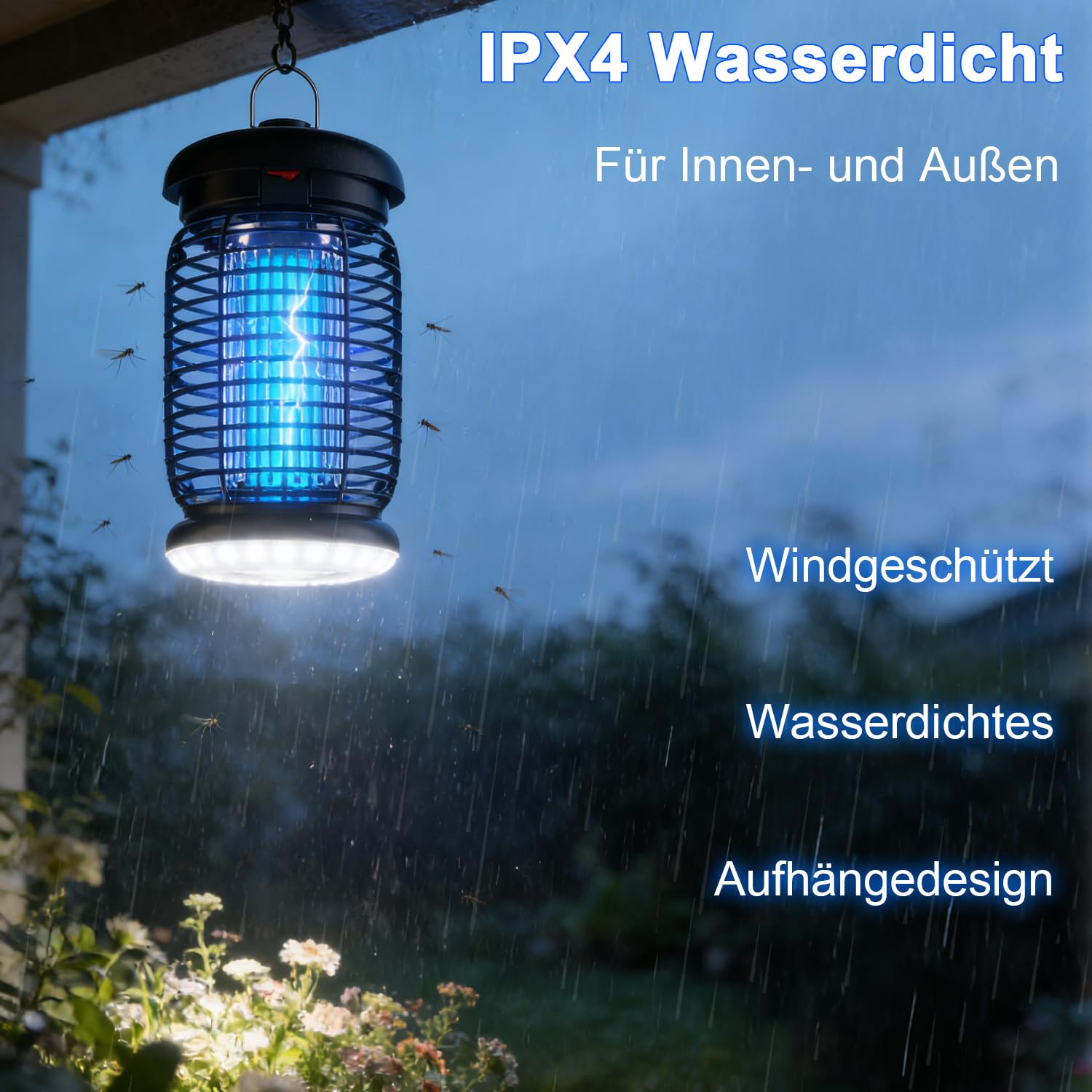 Insektenvernichter elektrisch LED-Beleuchtung, 4200V 15W UV Mückenlampe, Fliegenfalle elektrisch mückenfalle mottenfalle für Innen Außen, IPX4 wasserdicht, Sicher, ungiftig & Geruchsneutral