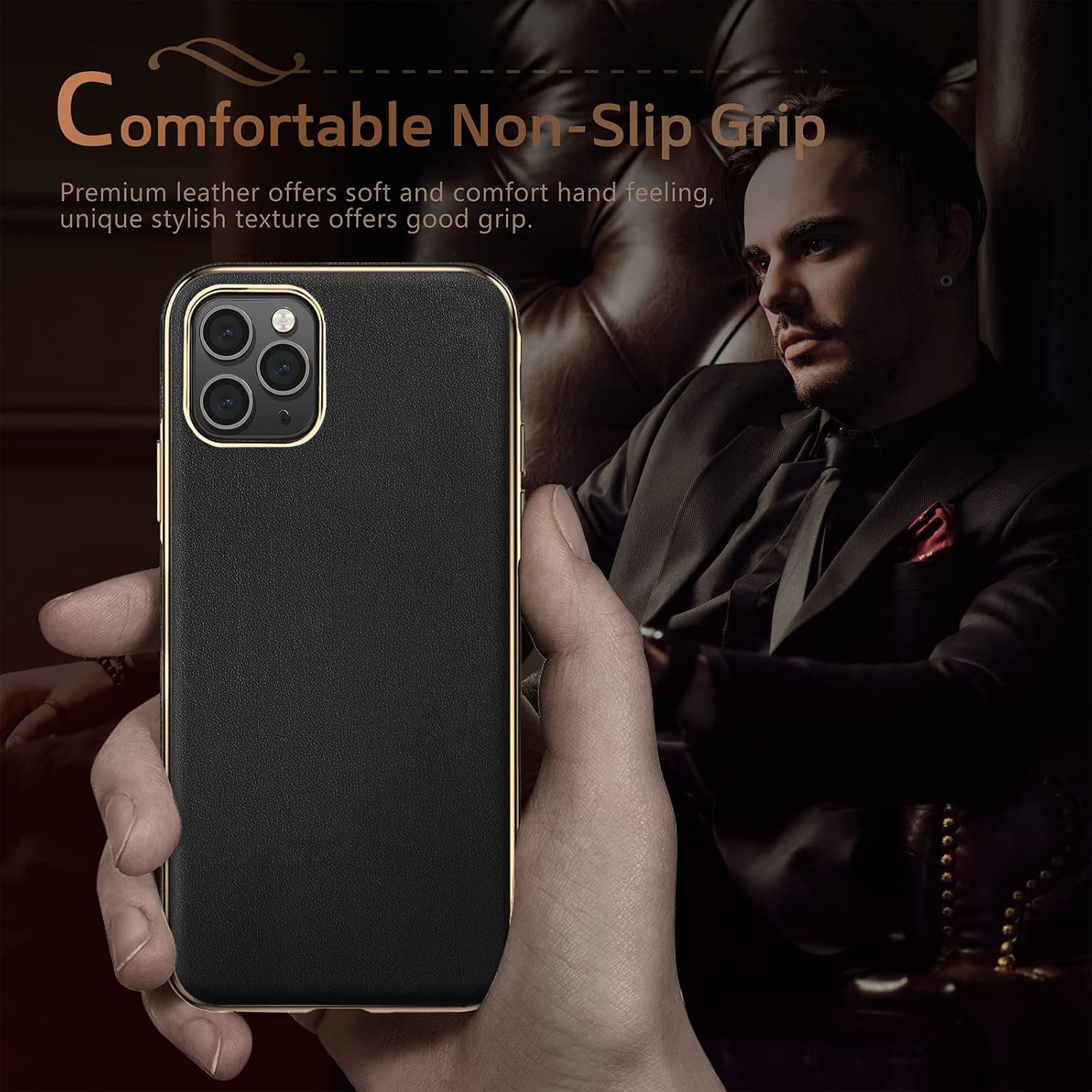 LOHASIC for iPhone 12/12 Pro Case Men, Luxury Leather Slim Business Classic Soft Grip Shockproof Bumper Full Body Protective Women Cover Cases for iPhone 12/iPhone 12 Pro 5G 6.1 inch - Black