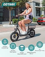 Vista 2 de Gotrax Scooter eléctrico con asiento para adulto, rango máximo de 16-25 millas, potencia de 15.5-20 mph por motor de 350 W-500 W, cómodo neumático