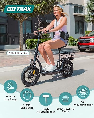 Miniatura 2 de Gotrax Scooter eléctrico con asiento para adulto, rango máximo de 16-25 millas, potencia de 15.5-20 mph por motor de 350 W-500 W, cómodo neumático