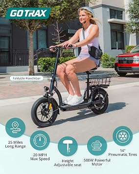 Gotrax Adult Electric Scooter with Seat, Max 19-25miles Range, 15.5-20mph Power by 350W-500W Motor, All-Terrain Tire & Wider Deck & Soft Cushioning Seat with Carry Basket