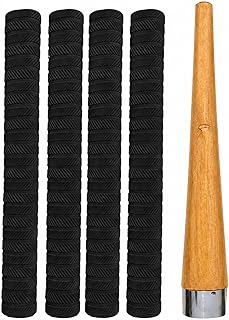 Premium Cricket Bat Grips, Soft Rubber, Easy Wrap Design, 30 cm Length, Pack of 4 Grip and 1 Cone Black Colour