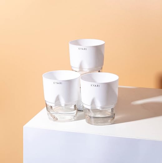 KYARI Combo of 3 White Self-Watering Pots for indoor plants, Best Flower Pots & Planters for Home Decor, Living Room, Kitchen, Bedroom, Table Top,…
