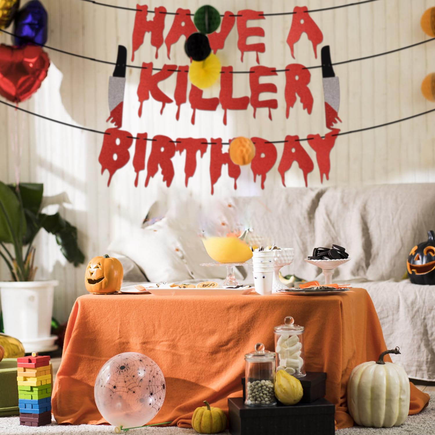 Décorations De Fête D'Halloween Effrayantes – Guirlande De Ballons Rouge Et Noir Happy Halloween No One Leaves Bloody Background Foil Balloon Horrible Zombie Vampire Fournitures De Fête