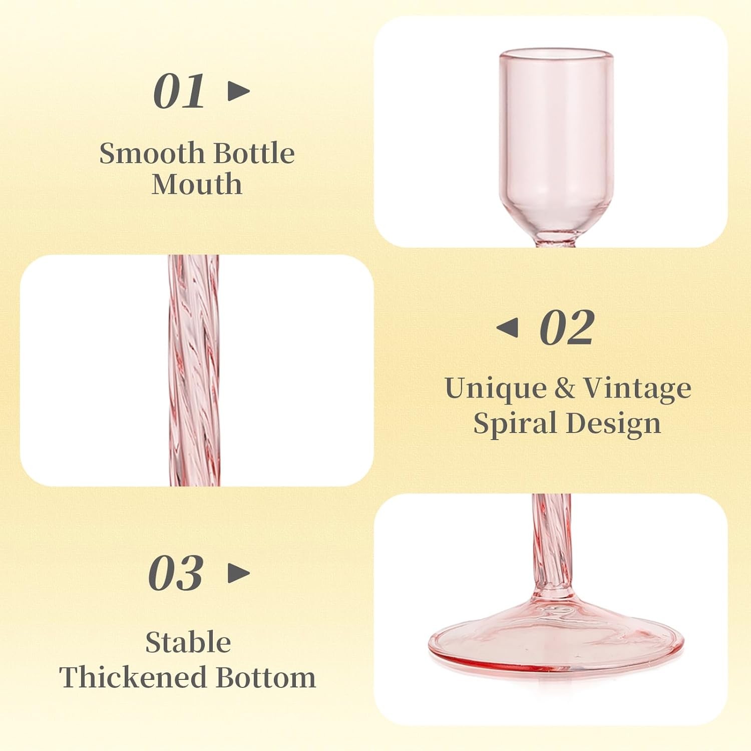 Hewory Glass Taper Candle Holders: 4 Pcs Pink Vintage Candlestick Holders Tall Candle Sticks Holder Decor, Glass Candle Holder for Table Centerpiece Wedding Christmas Advent Holiday Party Decorations - Image 5
