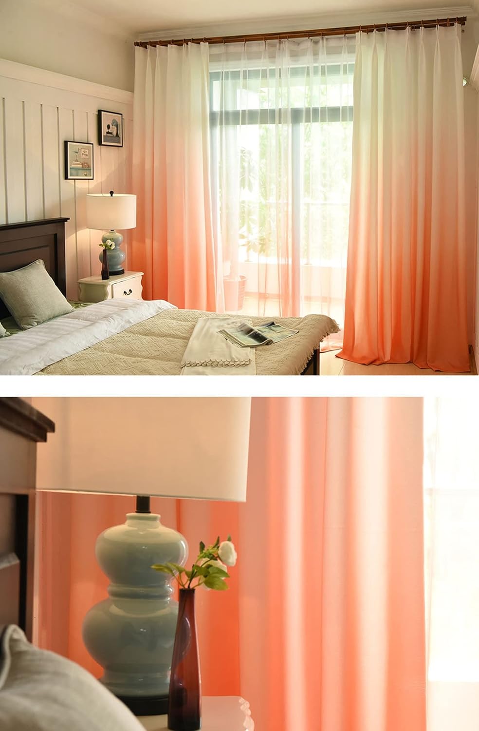 Daesar Decorative Curtains for Living Room 2 Panels, Bedroom Curtains Blackout Eyelet Polyester Orange Gradient Color Window Treatment Curtains 34" W x 63" L
