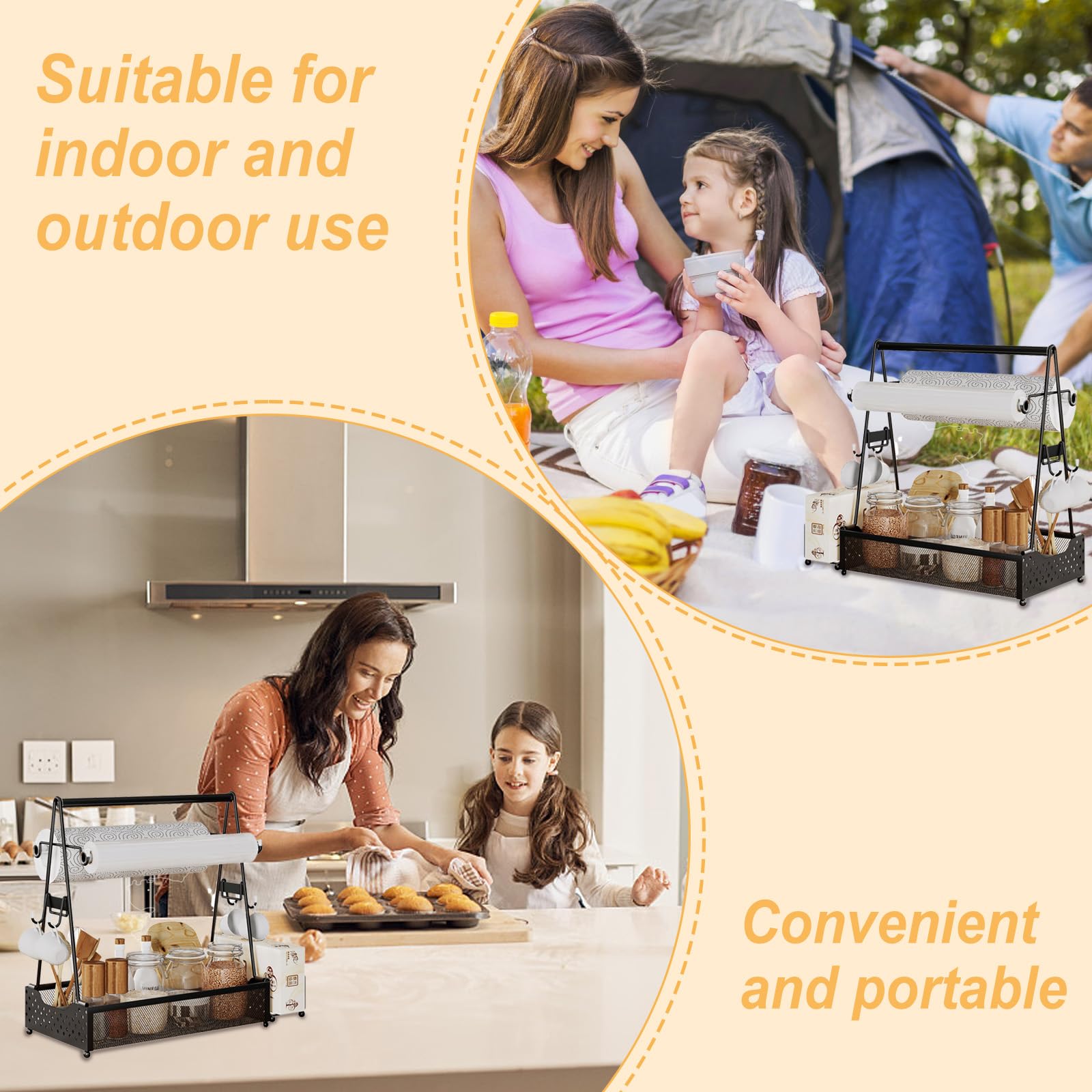 Grill Caddy, contenitore per utensili da barbecue, con porta asciugamani di carta e 4 ganci, in metallo, accessori da campeggio, organizer per cucina all'aperto