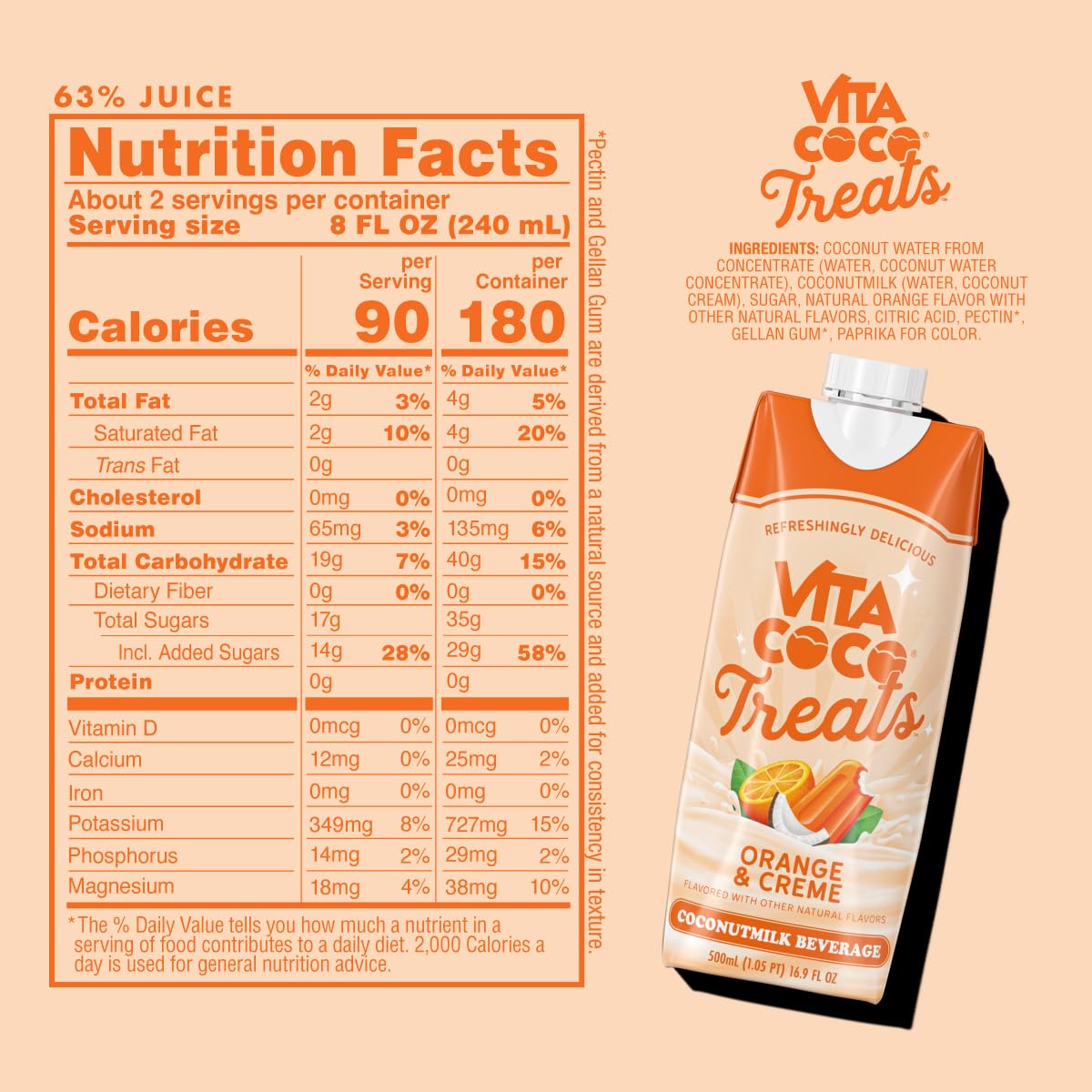 Vita Coco Treats Orange & Creme Coconut Milk Drink | Sweet, Tangy, Treat | 16.9 fl oz (Pack of 12)