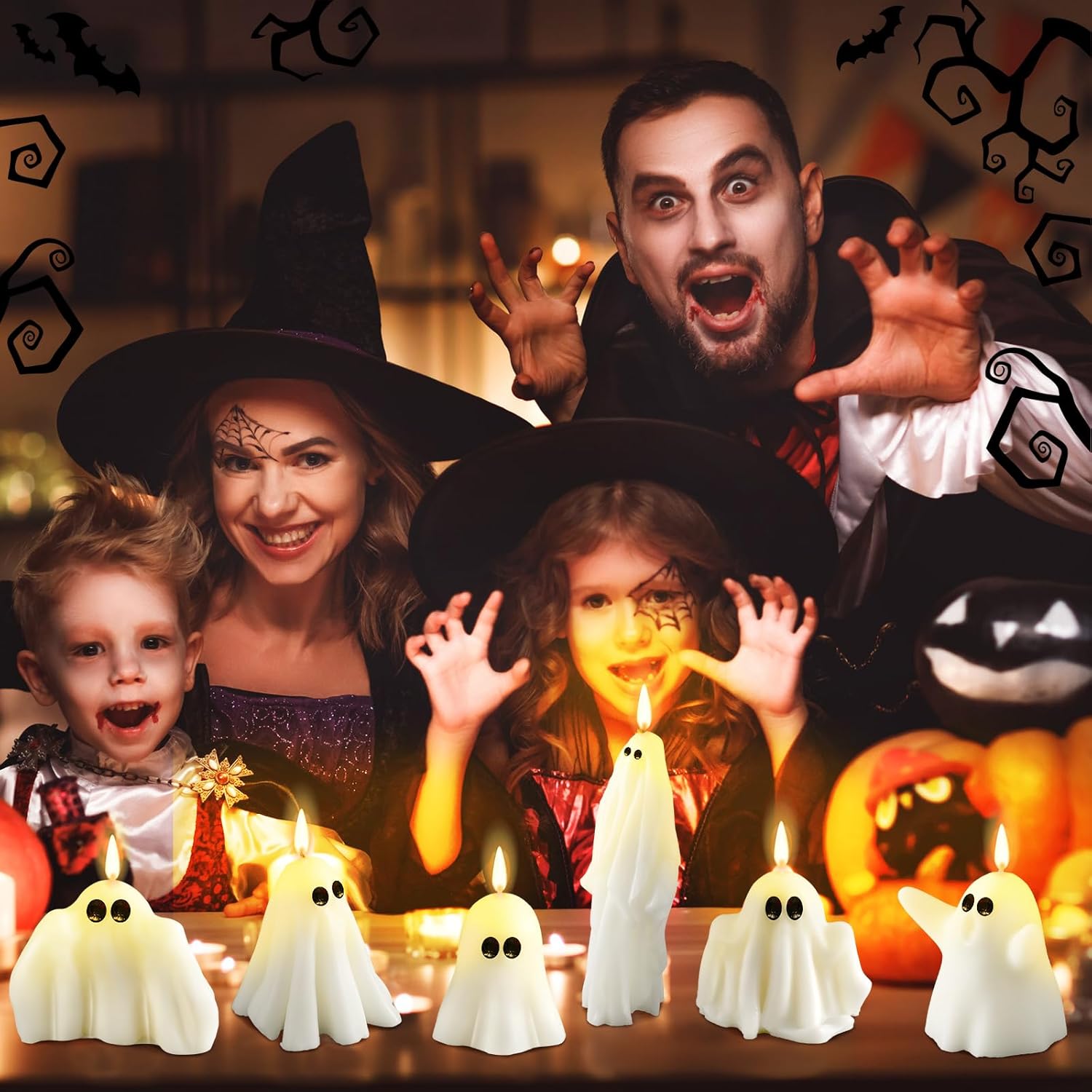 ハロウィン大型ゴーストキャンドル ホワイト不気味な香り付きハロウィンキャンドル ホラーギフト キャンドル ティーライト ゴスルーム装