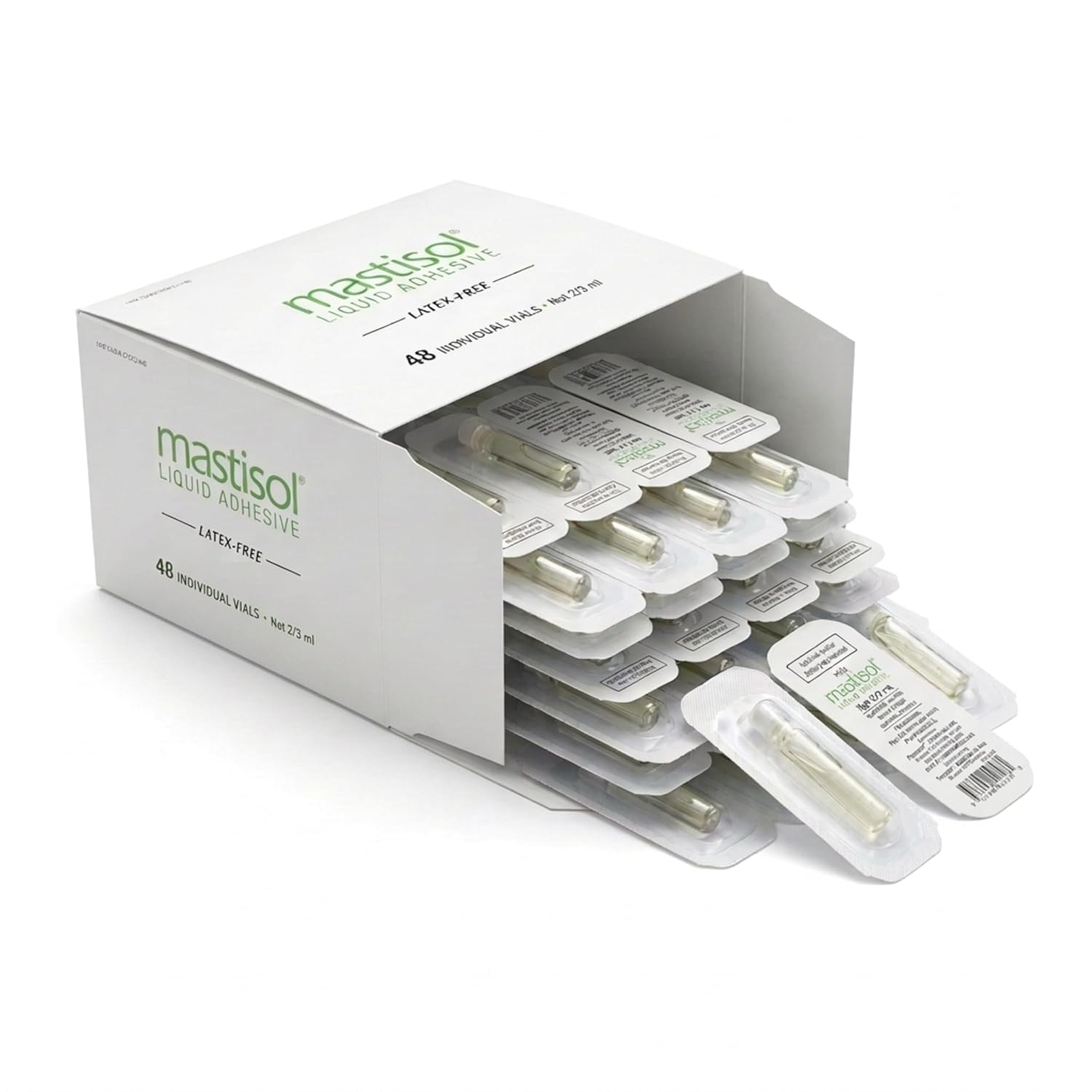 Mastisol Liquid Medical Adhesive - Long-Lasting Non-Water Soluble Skin Bond for Dressings, Tapes, & Devices, Latex-Free, CHG-Compatible (2/3mL Vials (48 Pack))