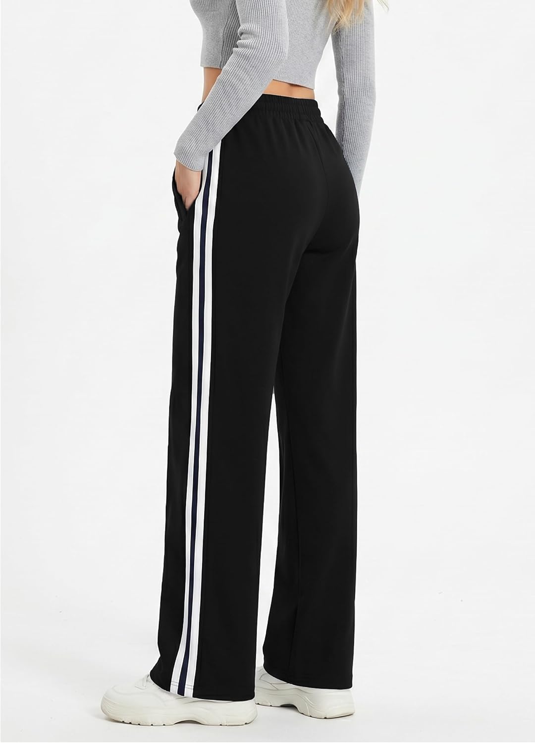 Cotton Track Pants Womens Wide Leg Sweatpants Lounge Stretch Athletic Loose Jogging Sport Zip Pockets
