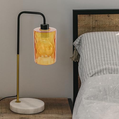 Miniatura 9 de Pantalla de cristal con patrón de piedra cilíndrica ámbar cubierta de lámpara de vidrio de 3.9 pulgadas, reemplazo para lámparas colgantes y de pie