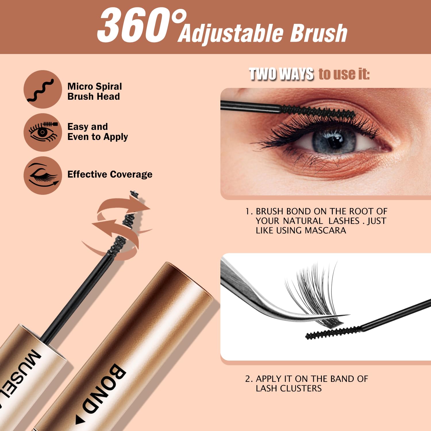 MUSELASH Lash Bond and Seal Lash Clusters Eyelash Extensions Long Lasting Eyelash Glue Waterproof DIY Extension Glue Individual Gentle Hold