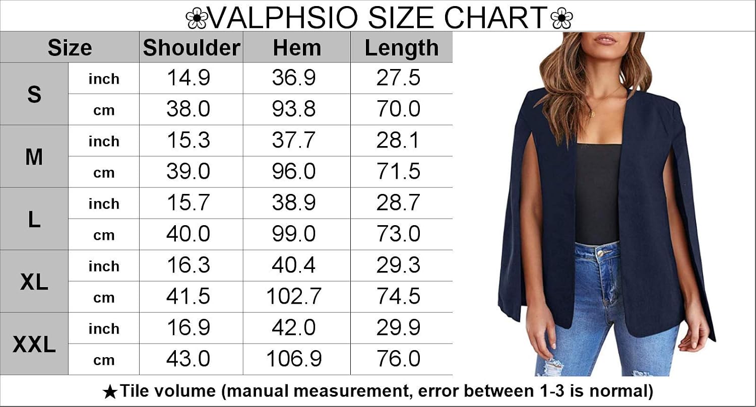 Valphsio Womens Cape Blazer Split Sleeve Open Front Lightweight Office Jacket Workwear