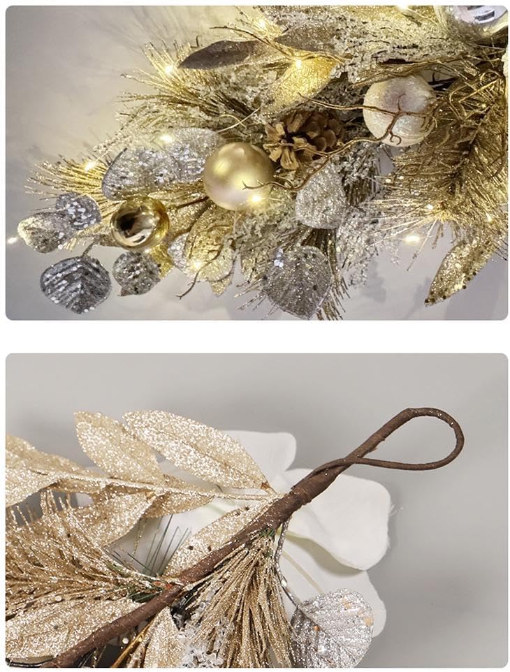 クリスマス ティアドロップ スワッグ リース 21.7インチ シャンパン ゴールド 人工松 スワッグ ガーランド ホワイトマグノリア