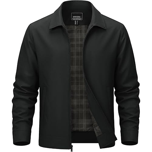 TACVASEN Men's Lightweight Jackets Full Zip Laydown Collar Windbreaker Jacket Casual Golf Light Coat with Pockets