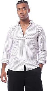 قميص من القطن مريح للرجال بتصميم مخطط من ريفين، لون أبيض