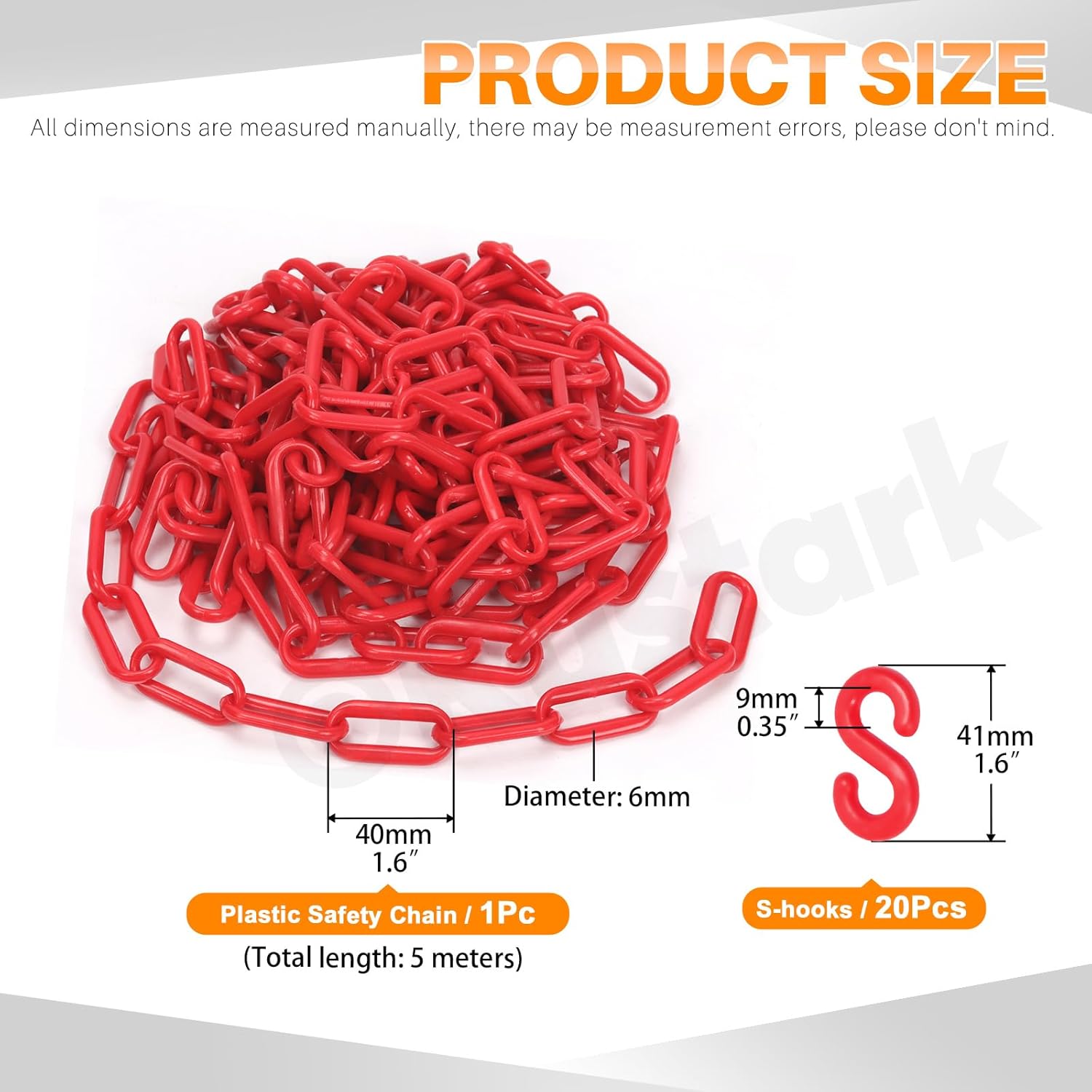 Plastic Chain Barrier Plastic Chain Warning Chain for Barriers in Driveways (Red)