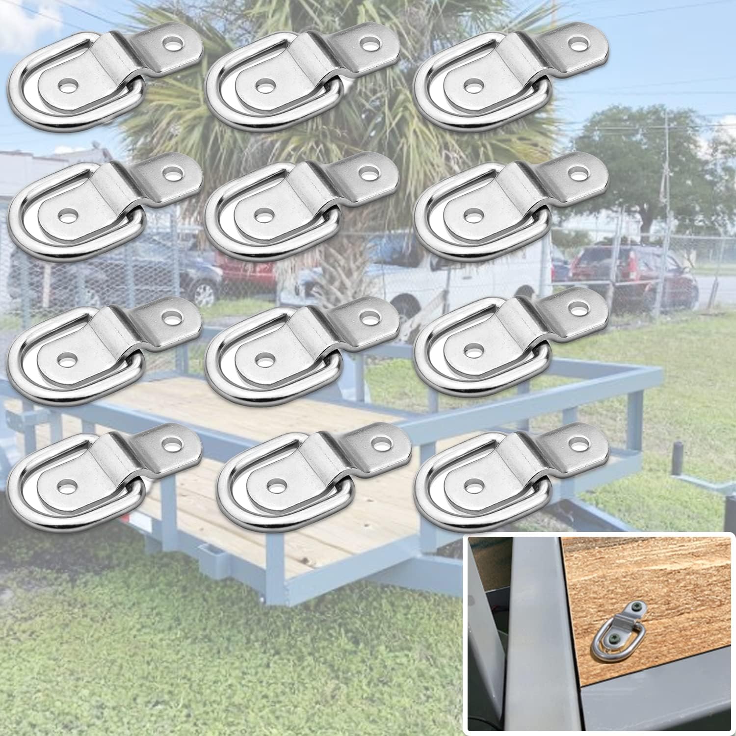 Set of 12 D-Ring Tie Downs Anchor 1/4" D-Rings Lashing Ring with Mounting Bracket Tie Down Hooks for Loads on Trailers Trucks RV Campers Vans ATV SUV Boats Motorcycles etc Vehicles