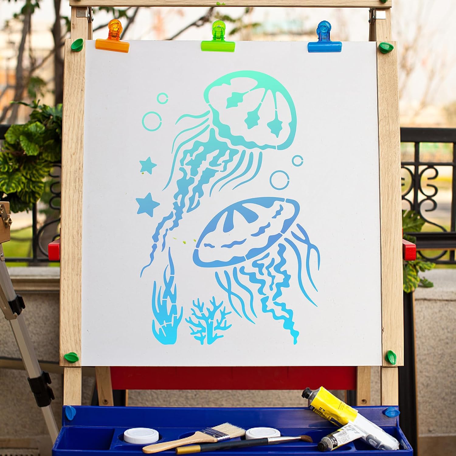 GORGECRAFT Jellyfish Stencil 30×21cm Marine Life Stencils Seaweed Ocean Theme Templates Reusable Sign Square Stencil Hollow Out Drawing Template for Painting on Wood Wall Scrapbooking Card Floor image 5