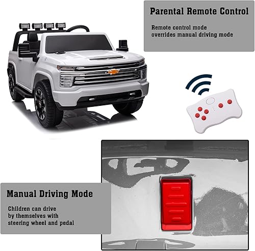 Miniatura 3 de Auto de paseo para niños grandes de 24 V, funciona con pilas, Chevrolet Silverado HD, camión UTV con ruedas EVA, juguete de 2 plazas con control
