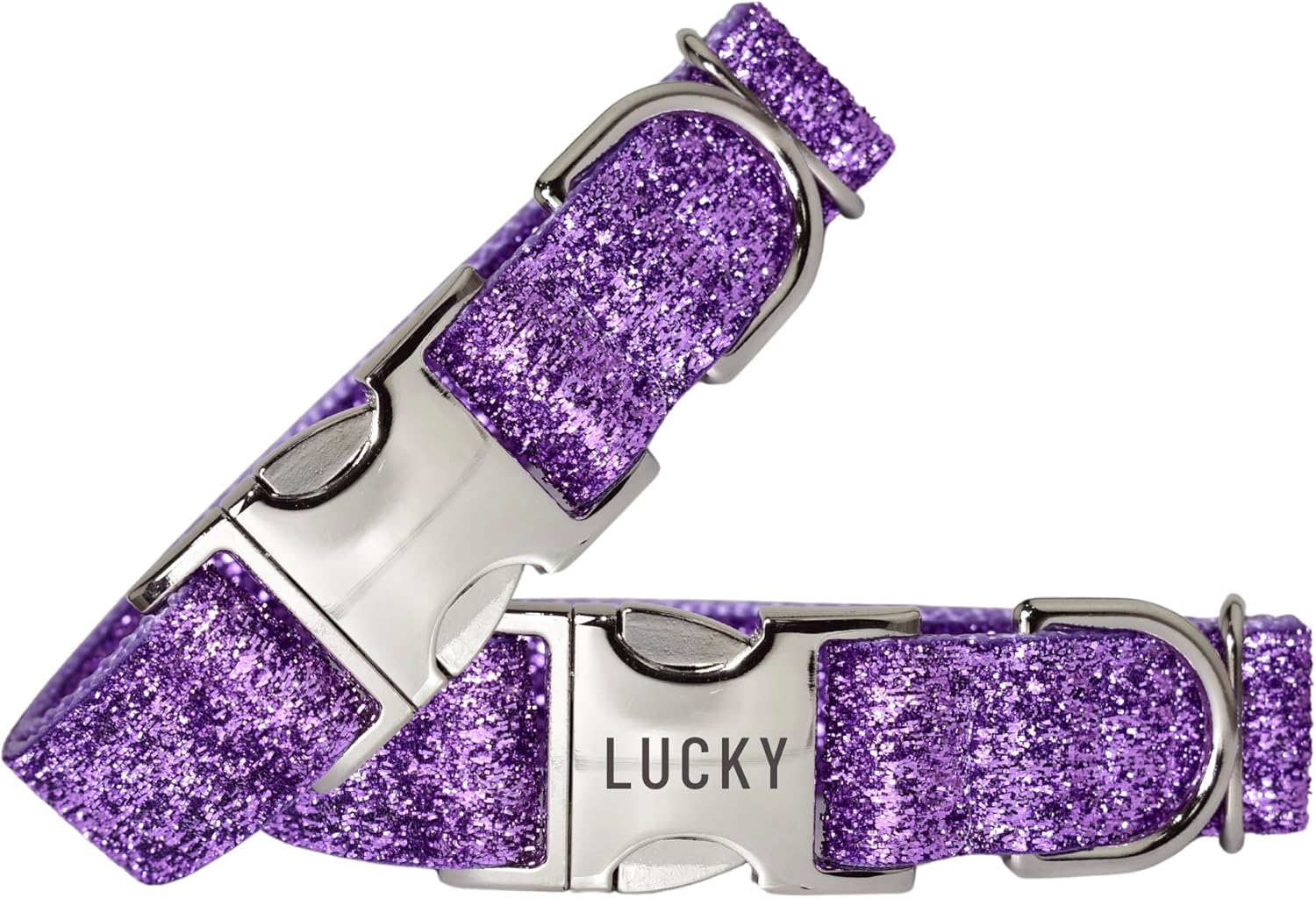 Personalized Sparkling Glitter Dog Collar with Engraved Buckle or Embroidered Name ID, Custom Metalllic Bling Pet Collar, Handmade in USA (Purple)