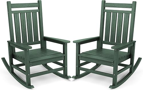 Miniatura 28 de SEWALL - Juego de 2 mecedoras de gran tamaño para exteriores, mecedoras de polietileno de alta densidad para adultos, mecedoras de patio para