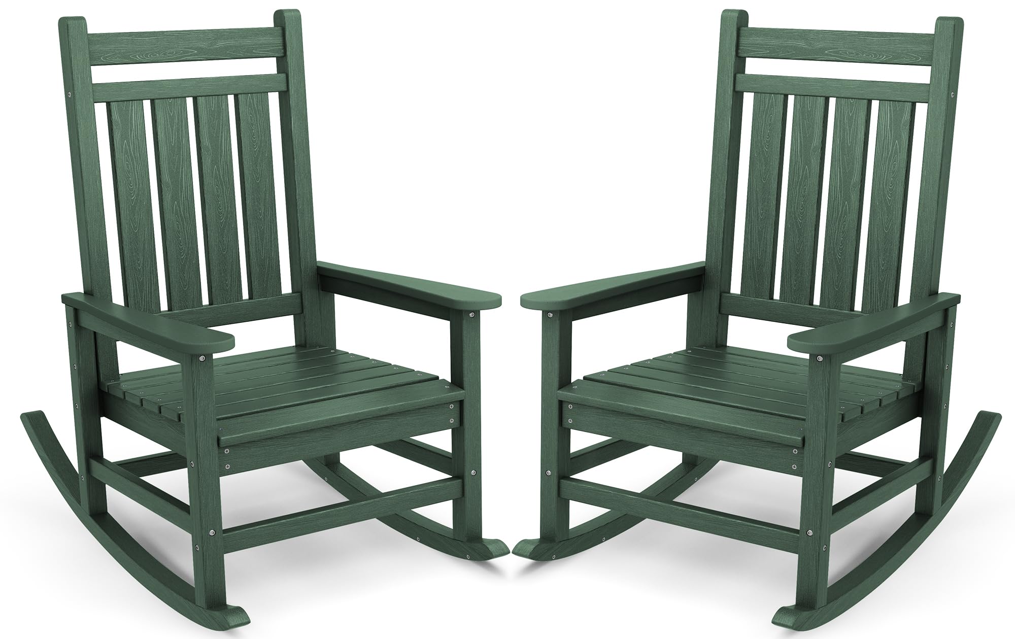SERWALL Outdoor Rocking Chair Set of 2, HDPE Rocker for Adults, Green