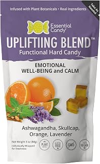 Uplifting Blend Functional Hard Candy | Supports Calm, Mood Balance, Relaxation | Ashwagandha, Orange, Lavender, Skullcap | Gluten-Free, Non-GMO, Vegan - 24 Count (Pack of 1)
