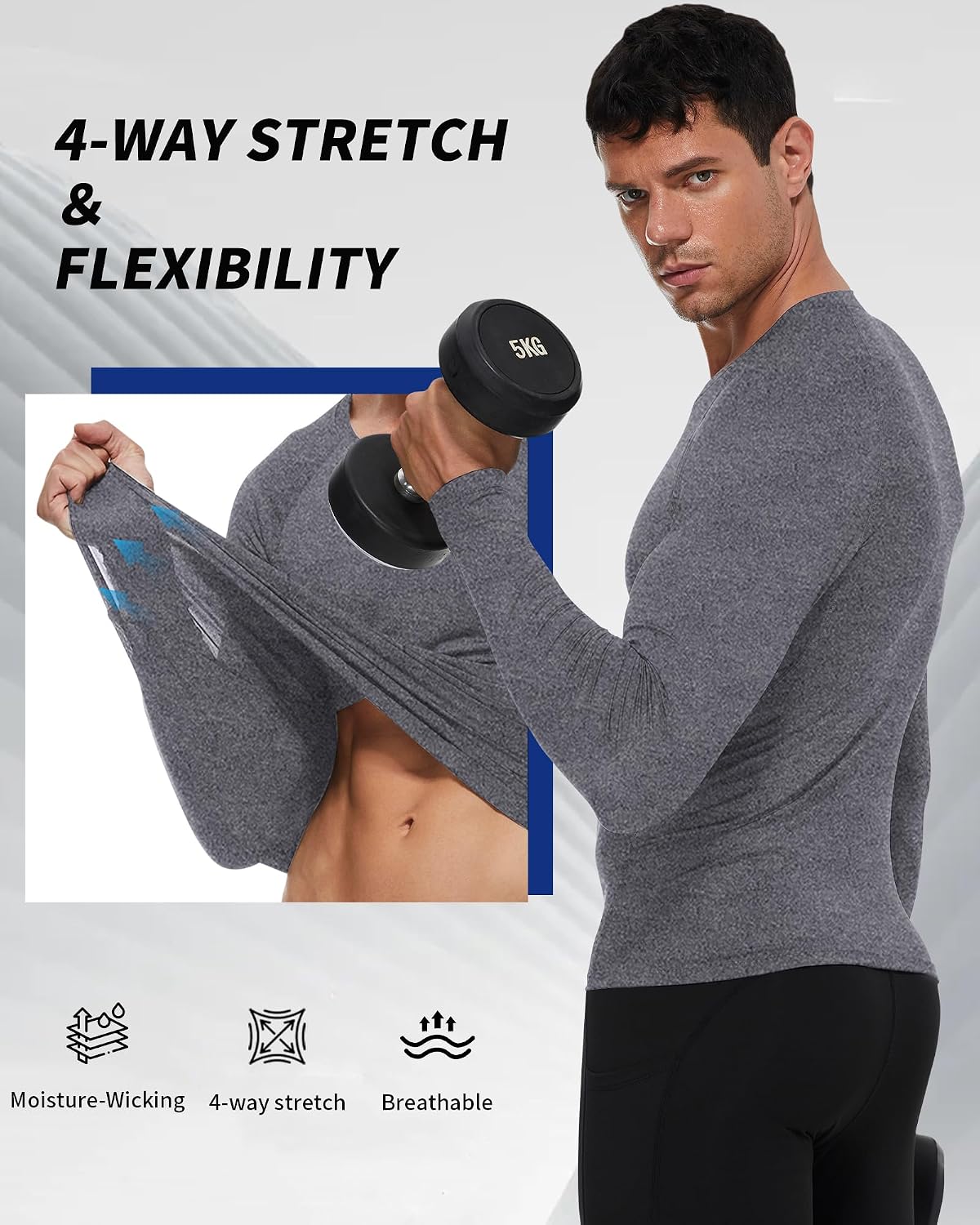2 Pack Men's Compression Shirts Long Sleeve Quick Dry Workout Athletic Base Layer T-Shirts Sports Undershirt