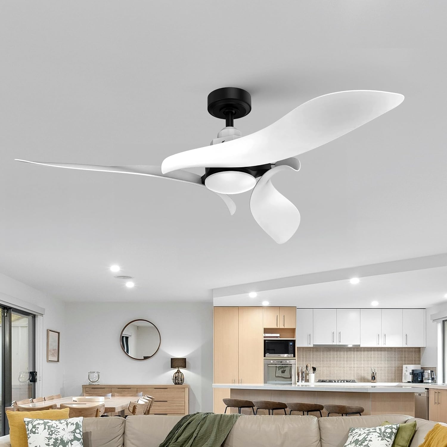 54” Modern Ceiling Fan with Light and Remote Control, Ultra Quiet DC Motor, 6-Speed Reversible Fan with Timer, Dimmable LED Ceiling Fan for Bedroom, Living Room & Covered Outdoor Use