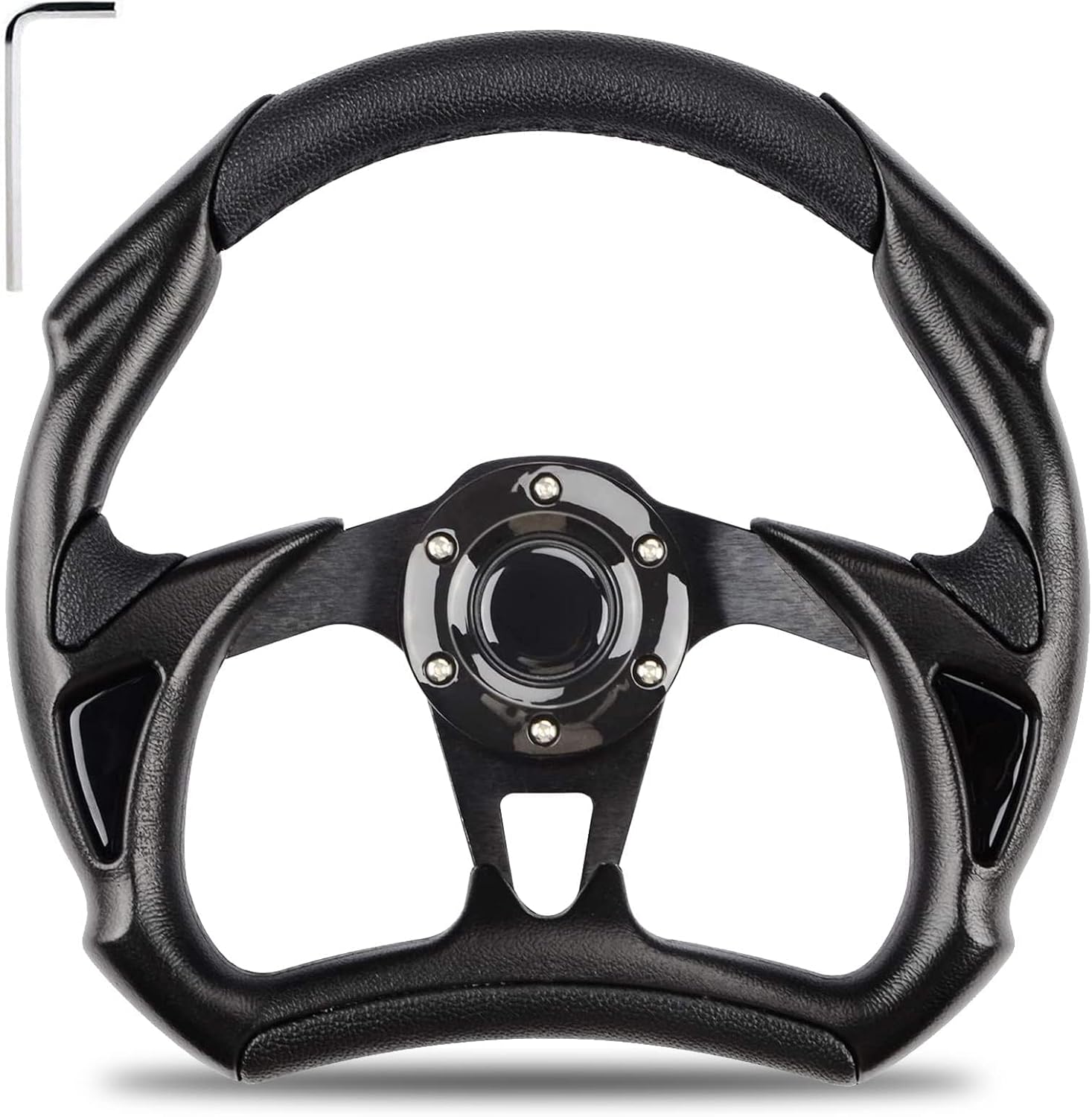 Golf Cart Steering Wheel for EZGO TXT/RXV, Club Car DS/Precedent/Tempo, Yamaha G29/Drive/Drive 2, and more Golf Cart Models, Racing Steering Wheel, Black (Required Adapter Not Included)