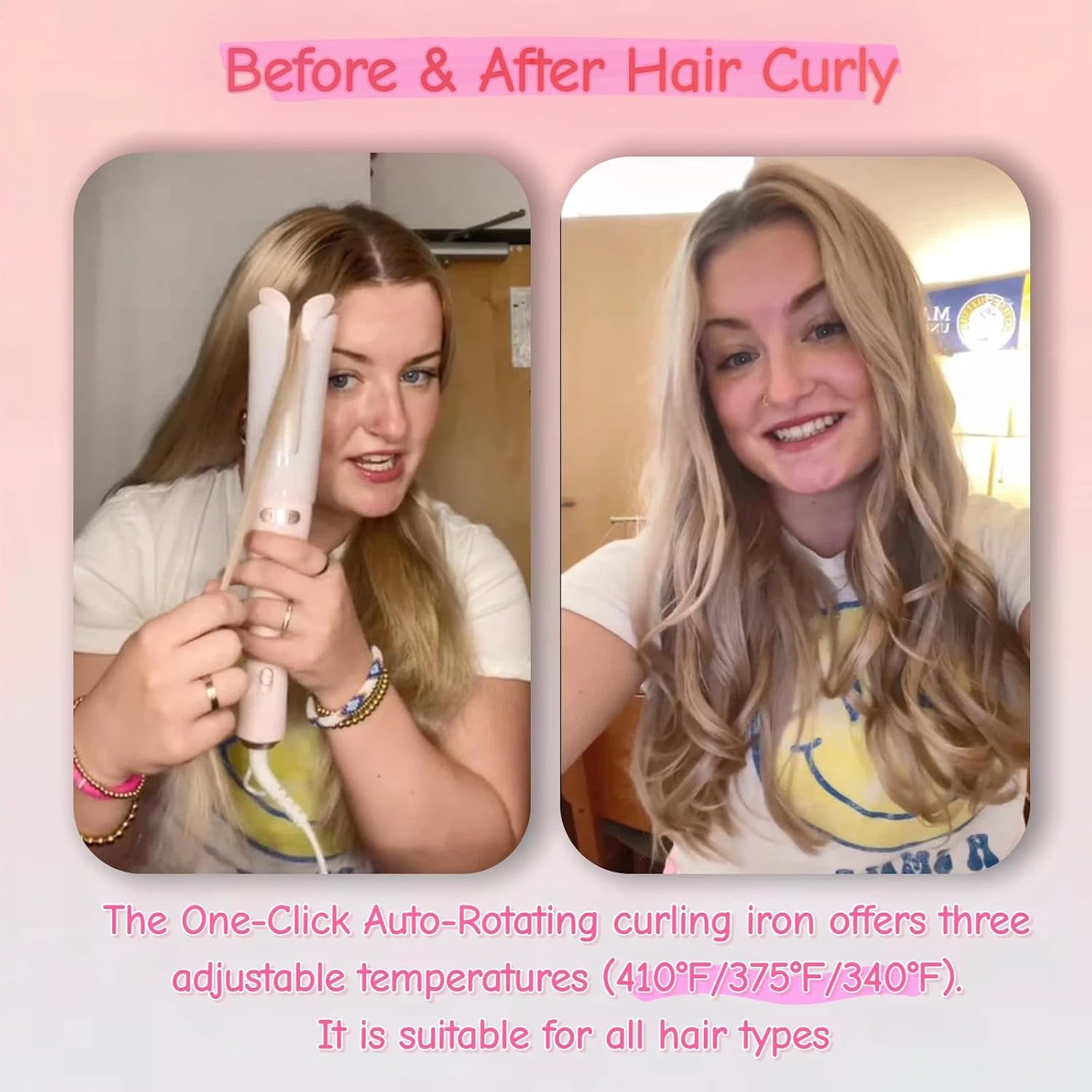 VAV Automatic Curling Iron 1.25” Rotating Hair Curler for Long/Medium Hair,Large Barrel Curling Wand with Dual Voltage,3 Heat Settings,Auto Shut-Off(Beginner Friendly)