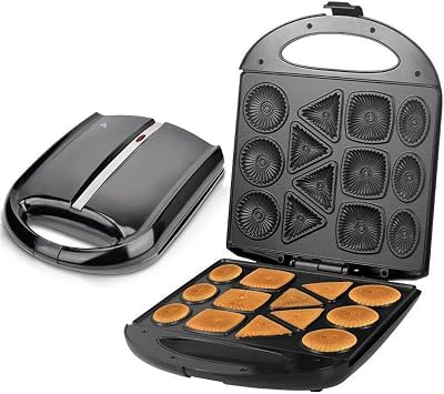 Mini Waffle Biscuit Maker, Biscuit Machine 1400W Non-Stick Scones Maker Machine, Make 4 Different Shaped Pancakes, for Makes 13 Cookies, Double-Sided Heating