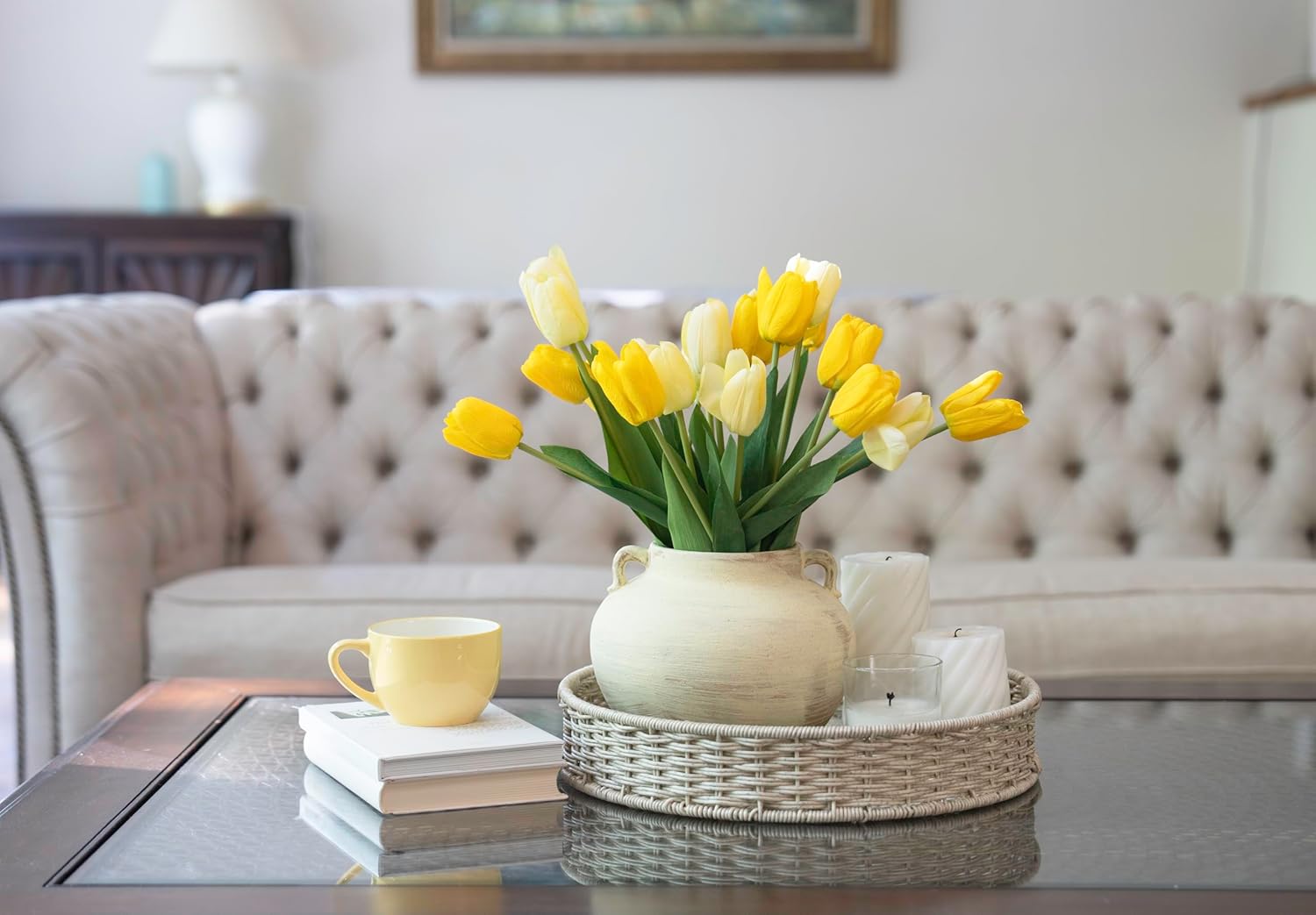 Handmade Beige White Two-Ear Ceramic Vase, Textured Pottery Vase with Two Ears for Centerpieces, Kitchen, Living Room, Bedroom Decor Gifts (Beige White, Short) - Image 8