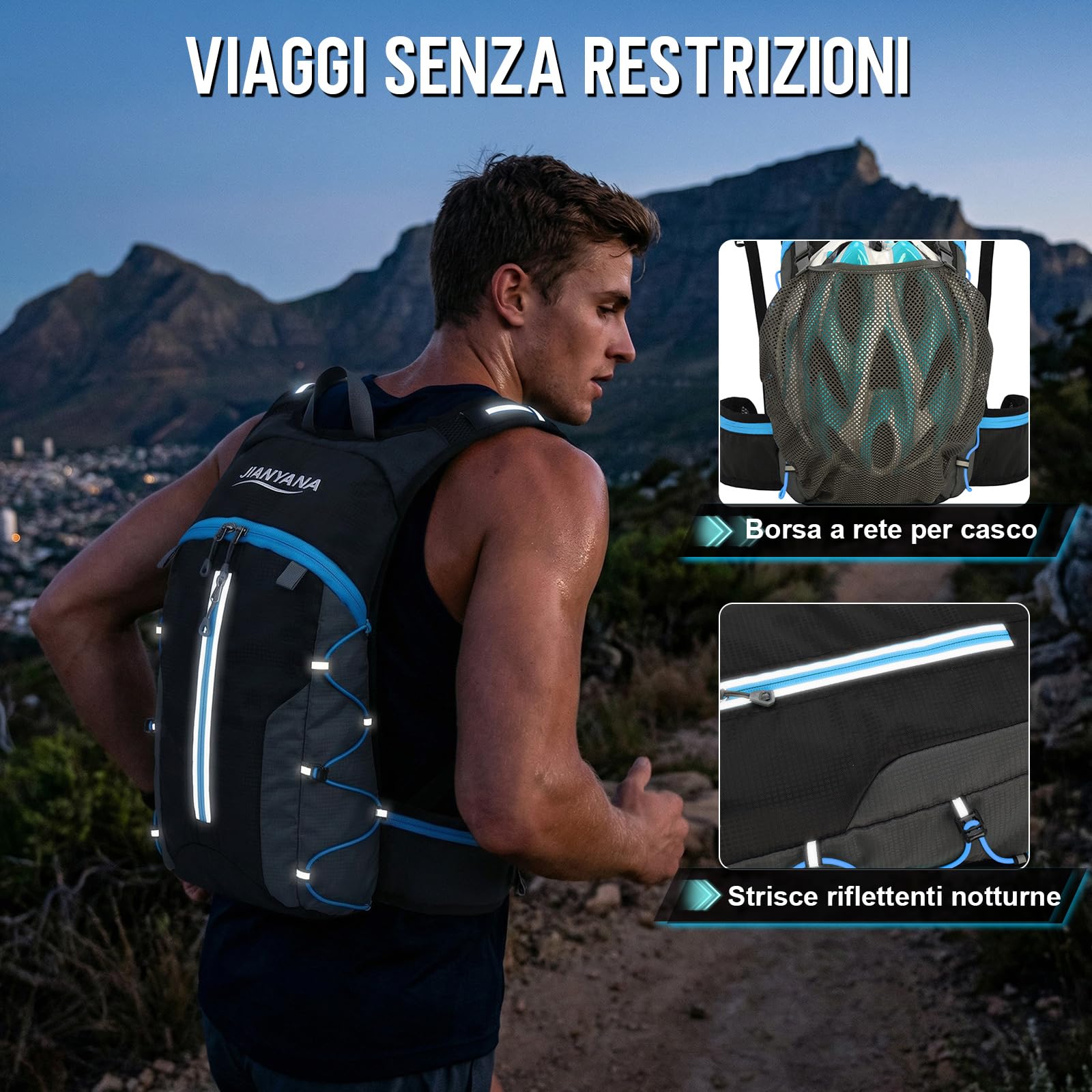 JIANYANA Zaino idrico pieghevole da 2 litri, nero, 550 g, adatto per ciclismo ed escursionismo. (Nero)