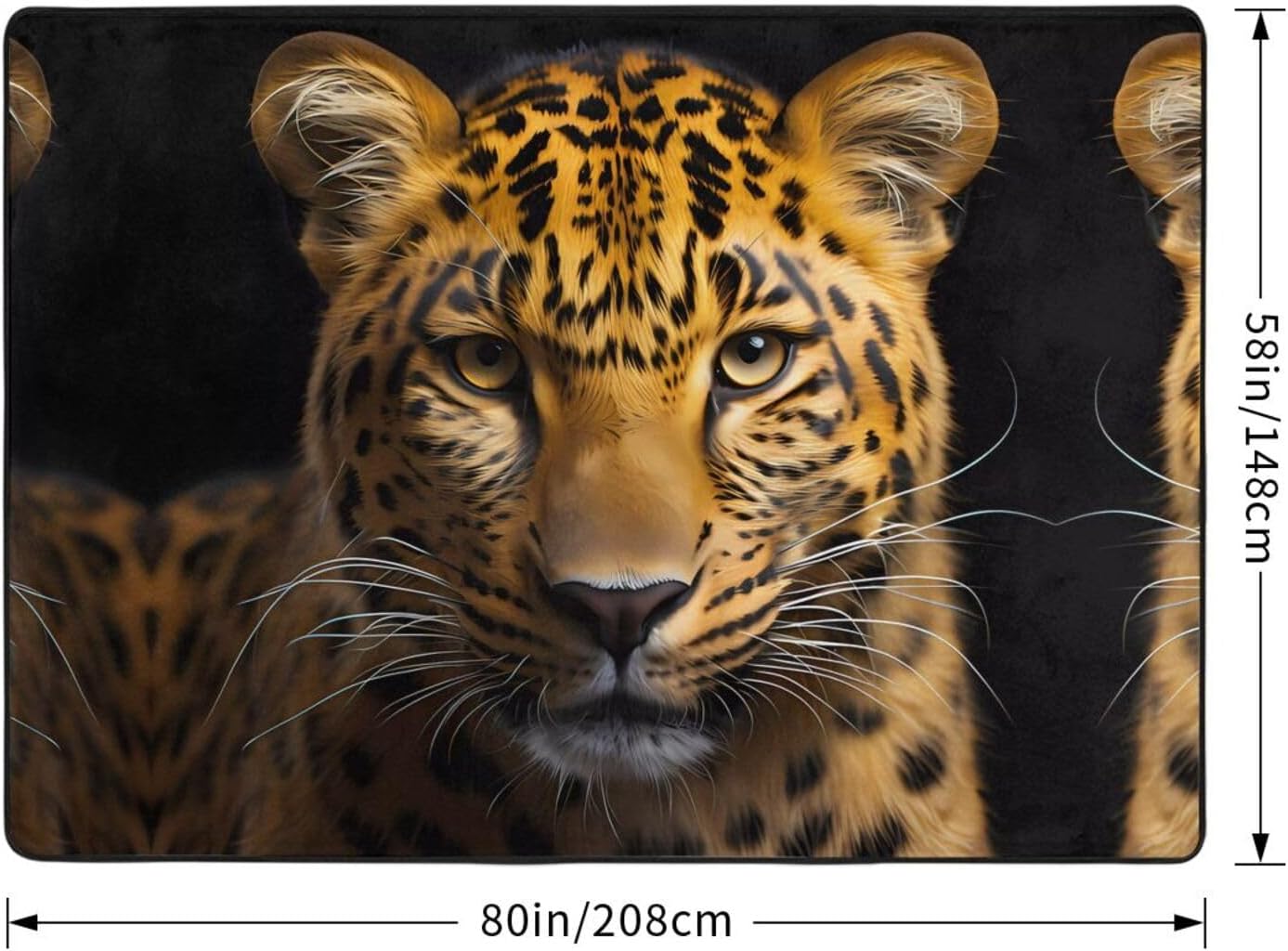 The deep-Eyed Leopard Printed Floor mat 80x58 inches, Non-Slip Decorative Carpet for Bedroom and Living Room