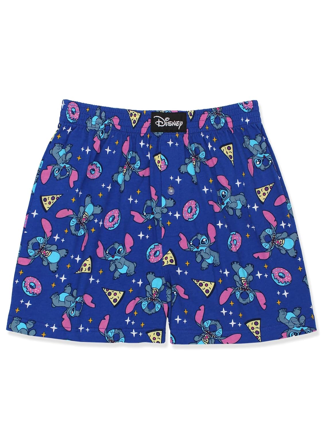 Disney Lilo Stitch Mens Cotton Jersey Button Fly Boxer Lounge Shorts