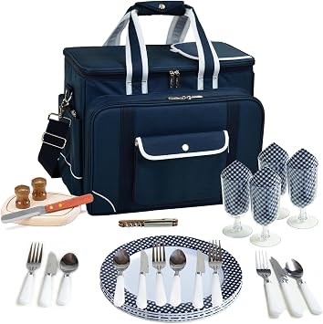 Picnic at Ascot- Original Insulated Picnic Cooler with Service for 4 - Designed & Assembled in the USA