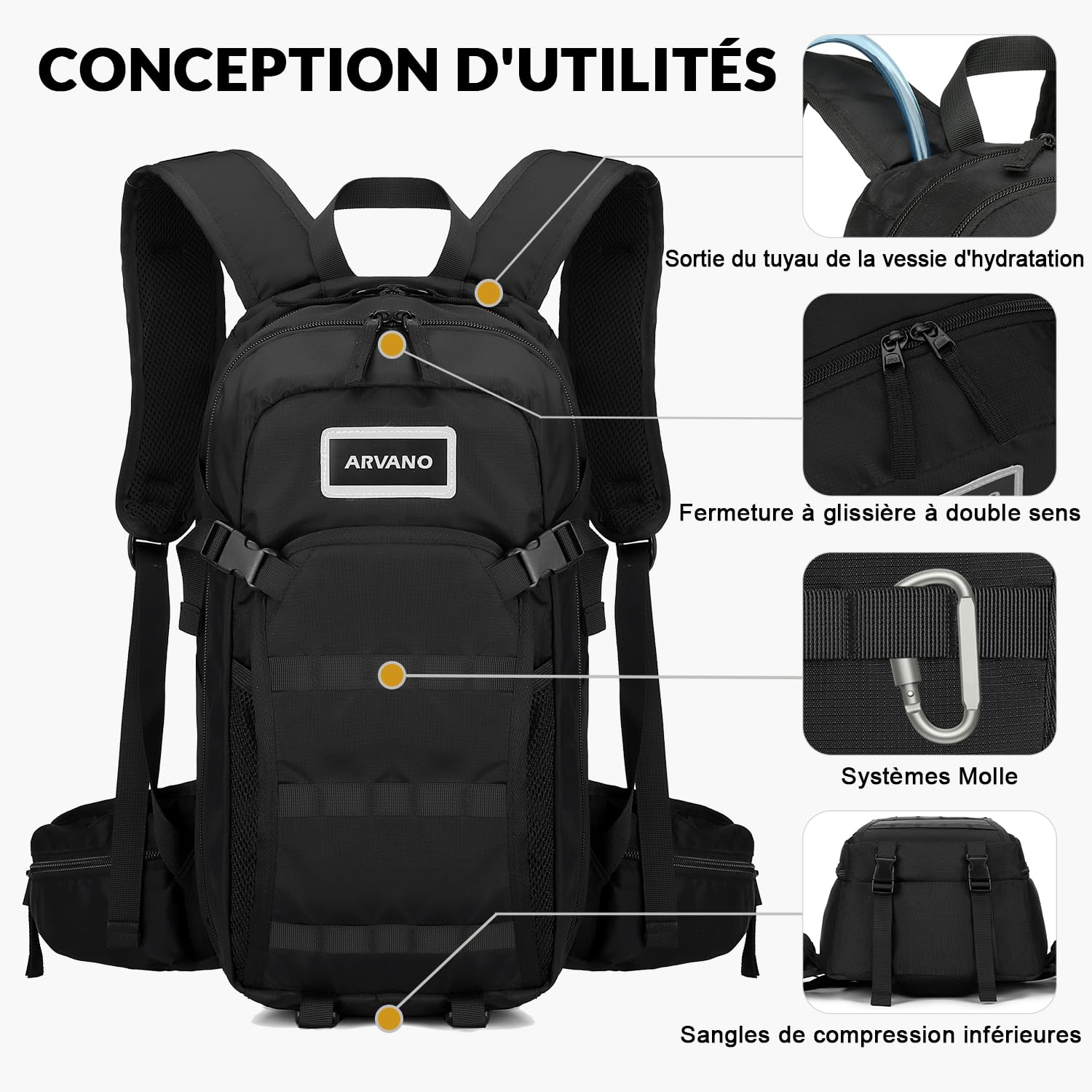 Sac à Dos Velo, Petit Sac à Dos de Randonnée pour Homme Femme, Sac 16L pour Ski Cycliste Vtt Snowboard Moto