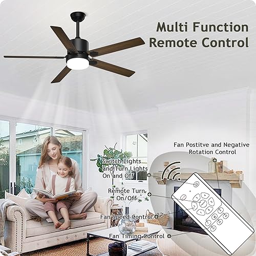 Miniatura 3 de Biukis Ventiladores de techo con luces y control remoto, ventilador de techo para exteriores de 60 pulgadas con control remoto, ventilador moderno