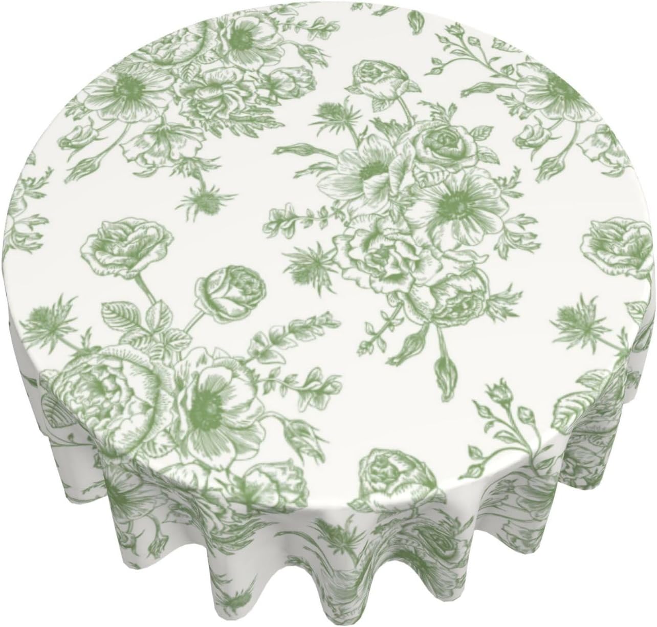 Spring Sage Green Floral Tablecloth Round 70 x 70 Inch Chioniserie Flowers Table Cloth Polyester Fabric Vintage Farmhouse Table Cover for Kitchen Party Dining Picnic Outdoor Decor - Image 3