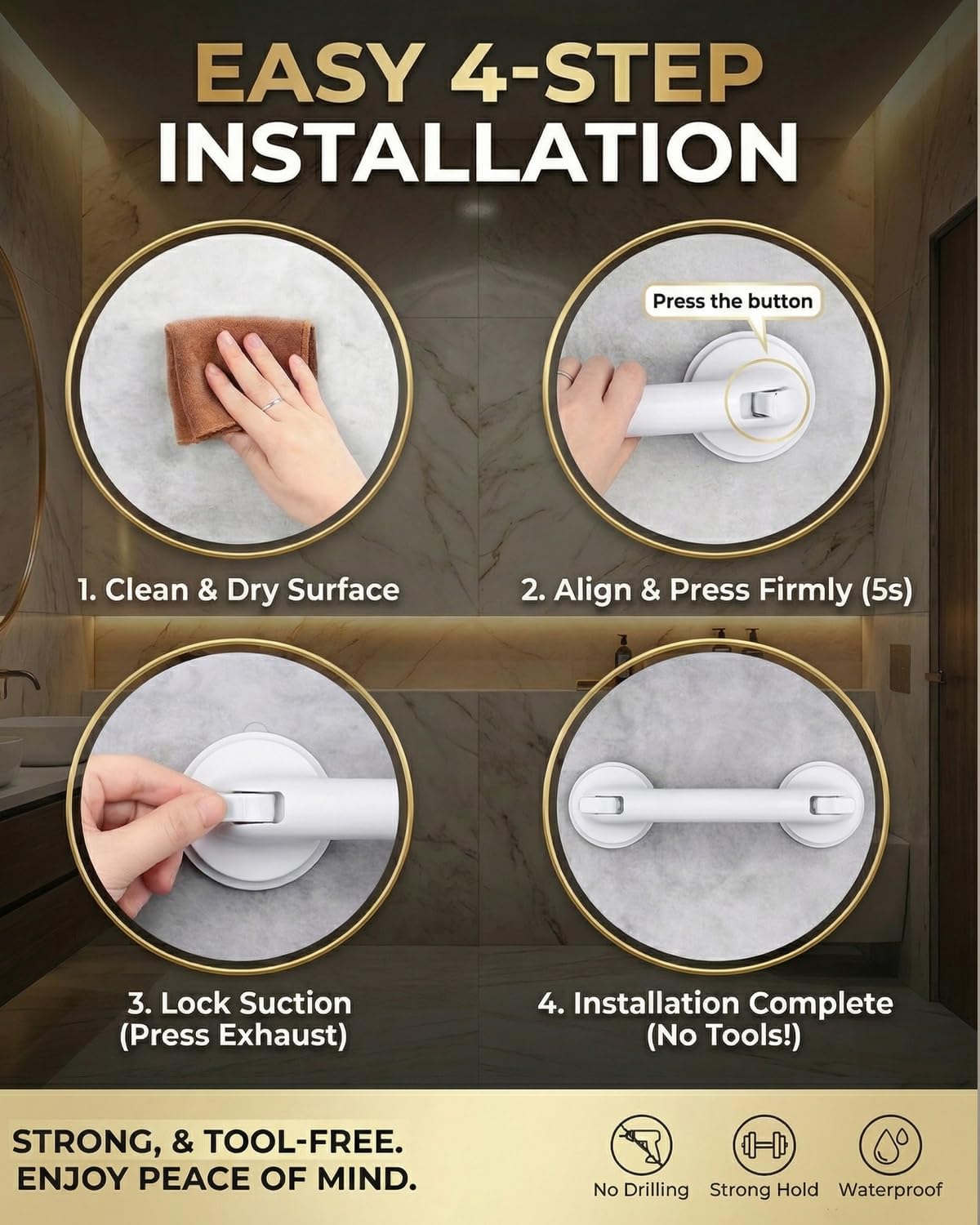 Strong Large Suction Pull Handle Suction Handle for Glass Door | No Drilling Required for Glass Door/Window Cabinets and Refrigerators (1 Piece) (White) ABS Plastic