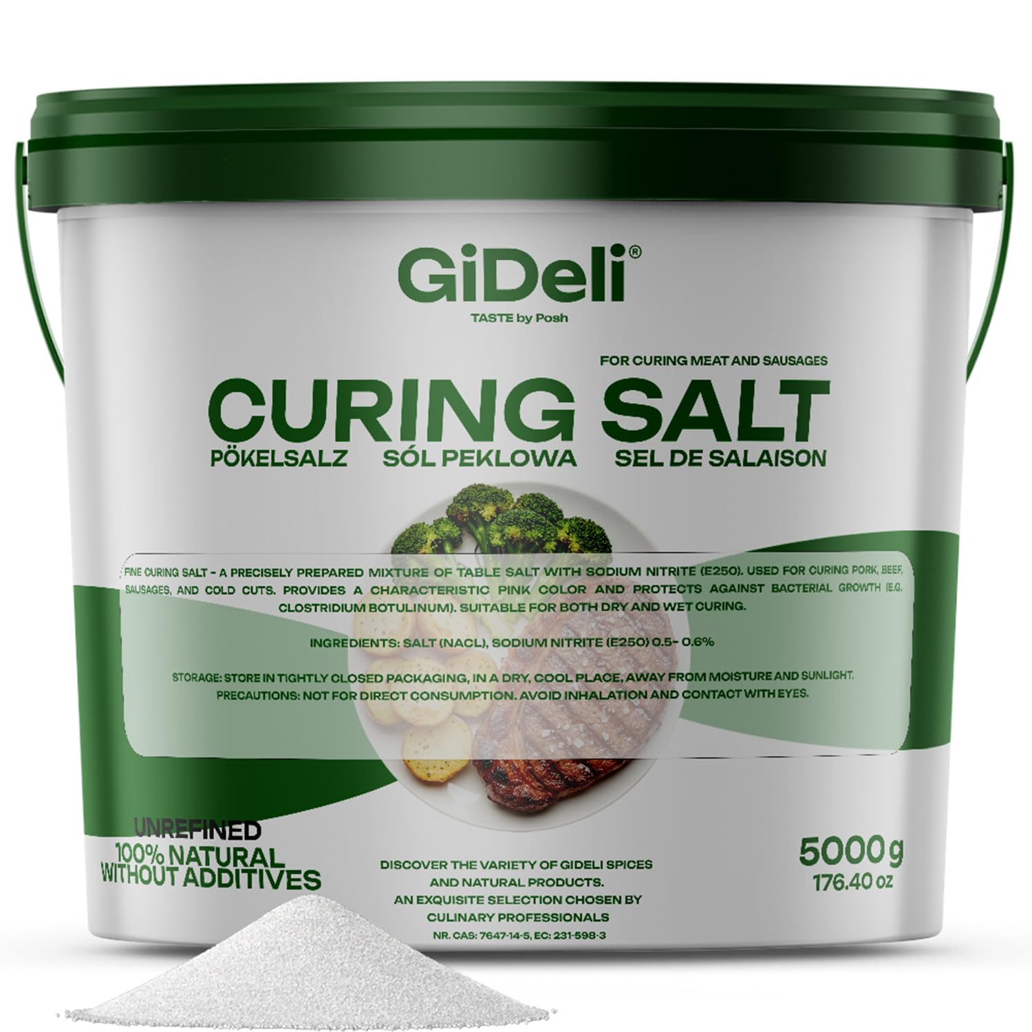 GiDeli Curing Salt 5 kg in Bucket - Nitrite Curing Salt for Meat - Sausage & Ham Professional Quality Fine Grain - Perfect for Dry Curing & Wet Curing
