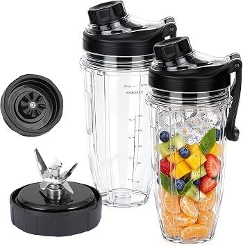 Replacement blender Blade and 24oz cups with New Lids Accessories, Only Compatible with Nutri Ninja Foodi Power Blender SS150,SS151,SS300, SS350,SS351, SS351TGT, CO351B, SS100, SS101, SS101C, CO101B