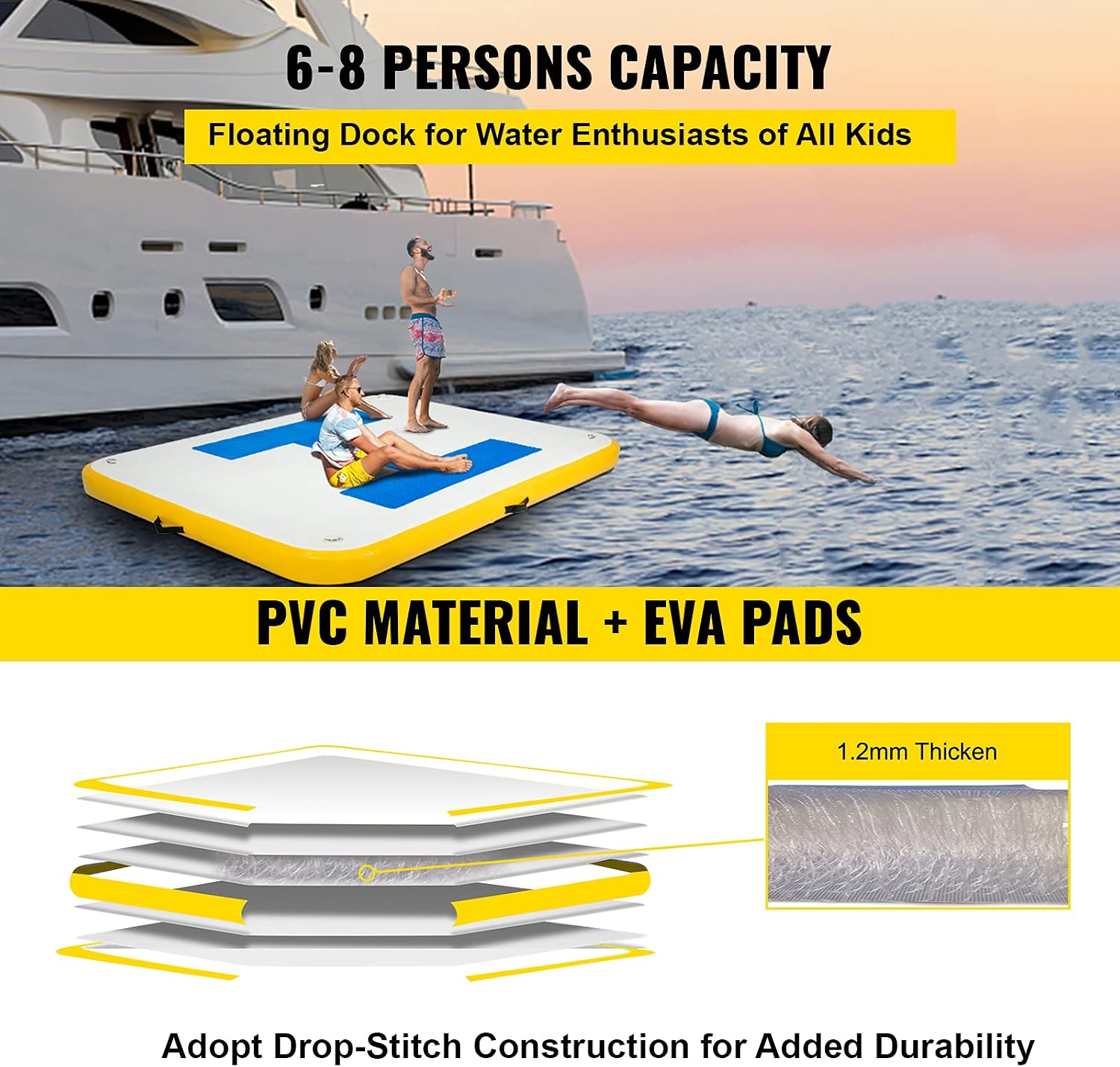 Happybuy Inflatable Floating Dock, Inflatable Dock Platform with Electric Air Pump & Storage Bag,Stable Platform Raft for Pool Beach Lake, Up to 3-10 People Rafting and Recreation