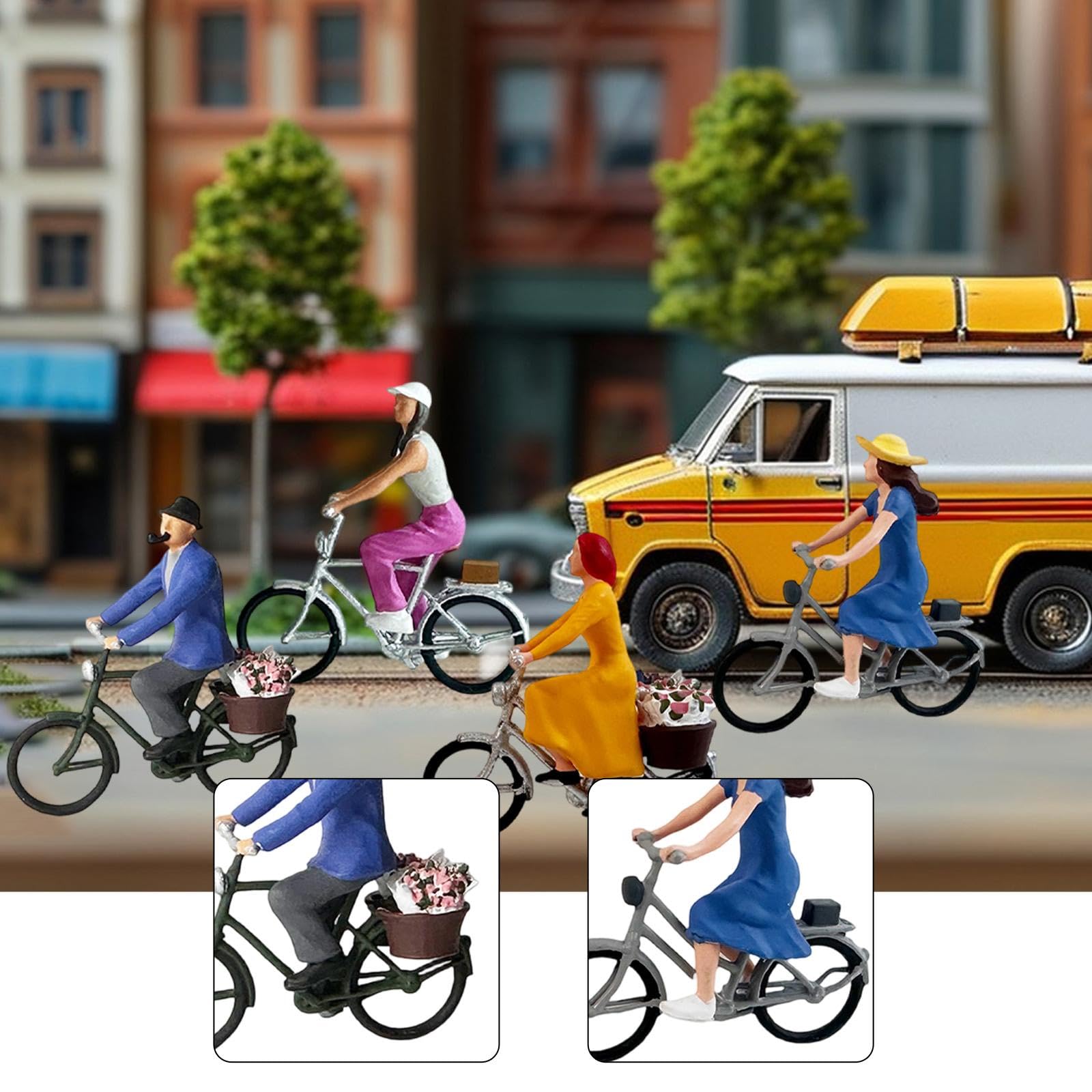Set di 4 Figure di Ciclisti in 1:87 per Diorami da Giardino delle Fate.